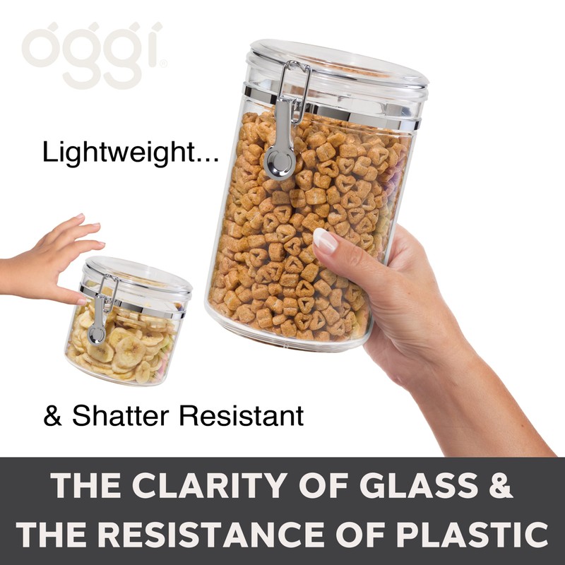 OGGI Tall Clear Canister with Clamp Lid, 58 oz -
