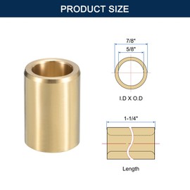 HiPicco Sleeve Bearing, 5/8" Bore x 7/8" OD x 1-1/4" Length Cast Brass Self-Lubricating Bushing Plain Shaft Bearings 2 Pack