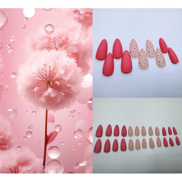 YTETUOE Press on Nails with Designs, Fake Nails Medium Long,