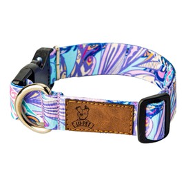 Dog Collar, Adjustable Dog Collar, Soft Collar with Release Buckle and D Ring for hooking The Leash. (Medium, Iris)