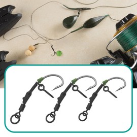 ECSiNG Pack of 12 Screws Swivel Style Hooks Anti Ground Fishing Hooks Carp Fishing Hooks Ronnie Carbon Steel Carp Hooks Beard Carp Hooks