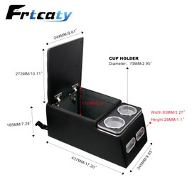 Frtcaty Center Console Organizer with Cup Holder & Padded Top Lid fit for Truck & Car & Van& Bench Consoles Central Armrest Box Back Seat Storage Box Black