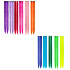 Enwye 22 PCS Rainbow Colored Clip in Hair Extensions Straight 55cm Multi Colorful Hair Pieces for Women​