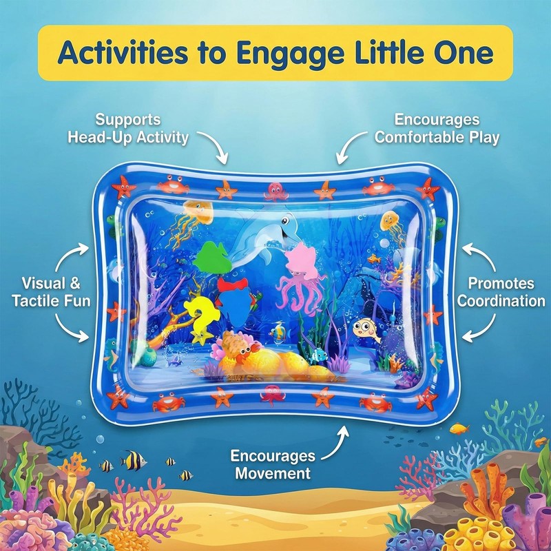 Water Mat Tummy Time Water Play Mat, Dolphin Inflatable Sensory