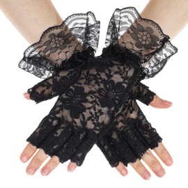 Xindojuz 1 Pair Black Lace Fingerless Gloves, Elegant Short Lace Gloves Women Tea Party 1920s Accessories for Women Opera Evening Wedding Bridal Tea Party Prom Cosplay Costume (Black)