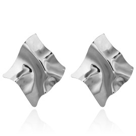 CWVHQ Irregular Geometric Texture Earrings Folds Simple Modern Dangle Earrings Creative Irregular Mirror Temperament Earrings for Women (Silver)