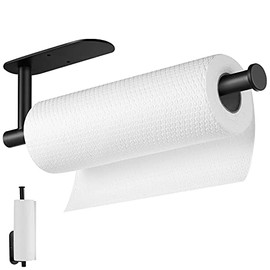 Paper Towel Holders Wall Mount Under Cabinet 13.2In Self Adhesive Drilling Black Paper Towel Rolls SUS304 Stainless Steel for Kitchen Bathroom Door Inside Outside Rustproof Rack (Black)