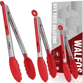 Walfos Kitchen Tongs - 7" 9" and 12" Heat Resistant Cooking Tongs, Stainless Steel and BPA Free Silicone Tips, Great for Cooking, Salad, Grilling, Turning, Dishwasher safe,set of 3