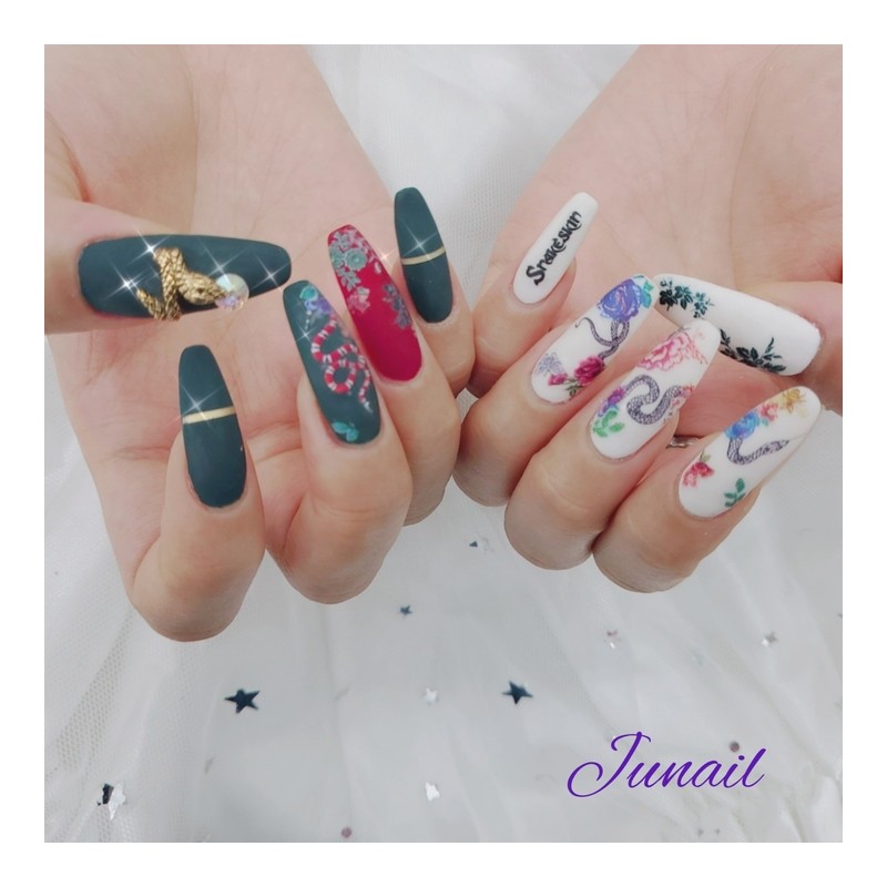 ⭐️ Snake handmade nail tips ✨ - Long Almond /