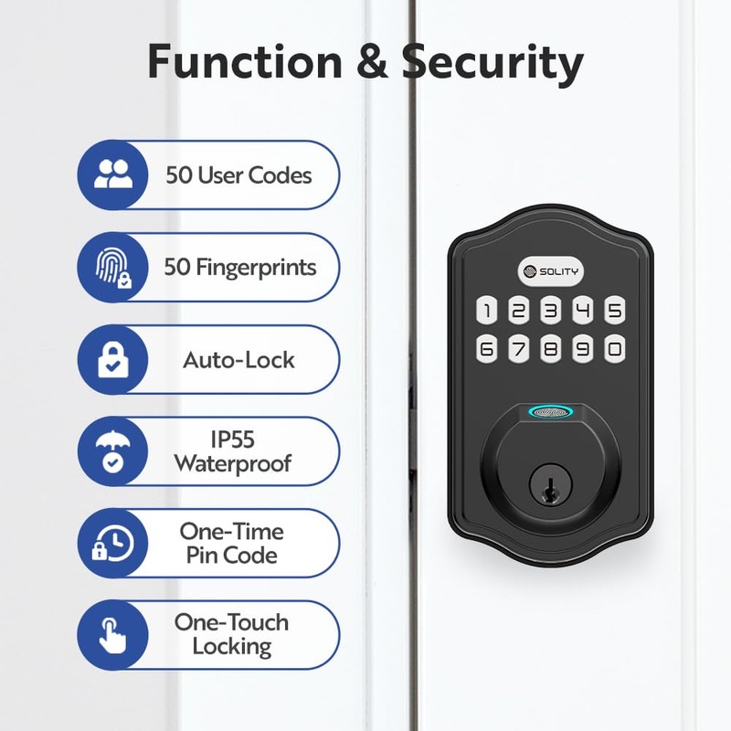 Solity Smart Digital Electronic Deadbolt Door Lock, Keyless Entry, Auto