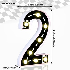 Racing Car Light up Numbers Checkered Birthday Decorations Happy Birthday Light up Sign Racetrack Inspired Decor Cars Theme Birthday Party Decorations Night Light for Racing Party Supplies (Number 2)