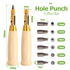 Bestgle Adjustable Screw Hole Punch Bookbinding Tool, Automatic Leather Hole Punches Book Drill 6 Size Tips 1.5/2.0/2.5/3.0/3.5/4.0mm Auto Belts Screw Punch Leather Kits