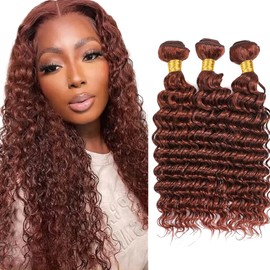 Copper Red Bundles #33 Deep Wave Human Hair Bundles Brown Bundles Human Hair 22 24 26 Inch Reddish Brown Deep Curly Bundles Hair Extensions Auburn Bundles