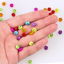 100pcs Smiley Face Beads, 7mm Mix Colors Acrylic Happy Face Spacer Beads for Polymer Clay Spacer for Women Jewelry Making DIY Bracelet Necklace