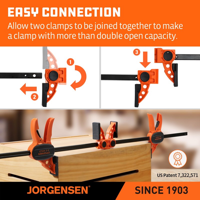 Jorgensen 6" Bar clamps for woodworking - 4-Pack, One-Hand Light