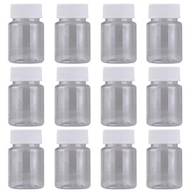 VASANA 12Pcs 50ml/1.7oz Clear Empty Plastic Bottle with White Screw Cap Refillable Sample Vial Mini Storage Bottles Travel Small Container Wide Mouth Reagent Bottle for Home Lab