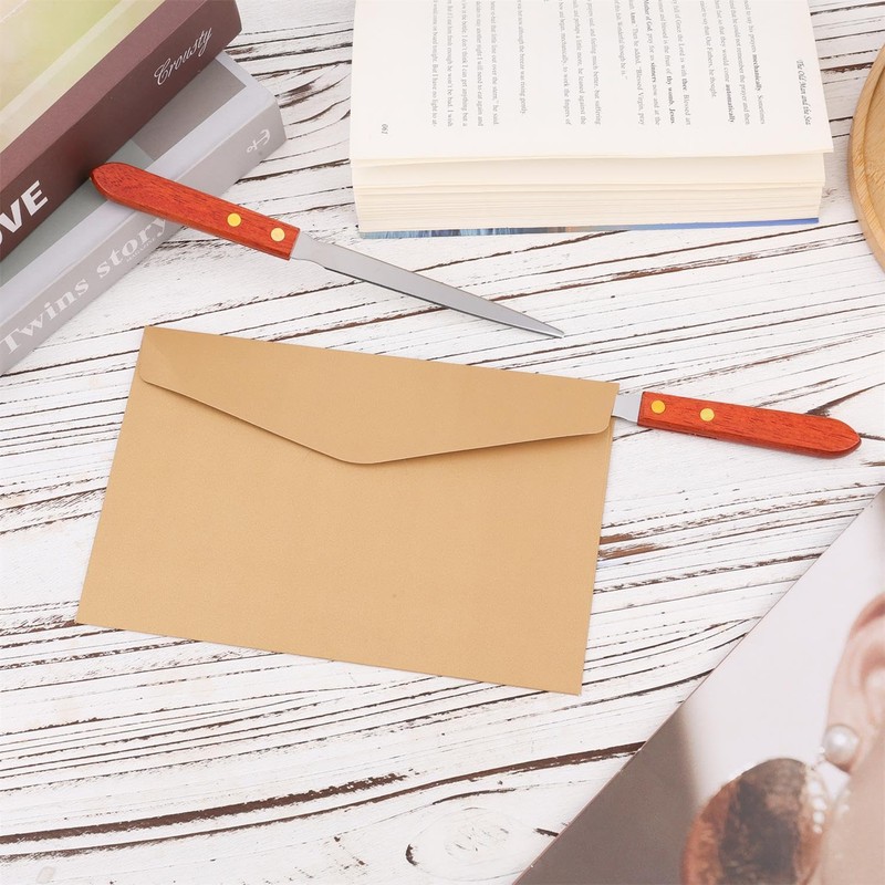 2pcs Letter Openers, Durable Stainless Steel Envelope Cutter with Wooden