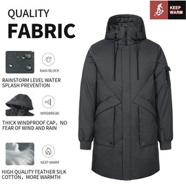 Pioneer Camp Men's Winter Coats Water-Repellent Windproof Thicken Parkas Long Hooded Padded Puffer Jacket（Charcoal Heather，L）