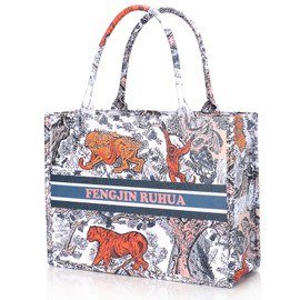 FENGJINRUHUA Women's Leather Fashion Large Luxury Painted Tote Bag Shoulder Bags Capacity Embroidery Retro Exquisite Handbag