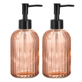 uxcell Soap Dispensers Set - 2 Pack 13.5Oz Glass Dish Hand Soap Dispenser with Black Pump for Kitchen Bathroom, Orange