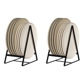 Hikinlichi Triangle Plate Holders Organizers 2 Pack Upright Cabinet Dish Drying Racks Metal Plate Dish Organizers Racks Stands for Countertop and Cupboard Black