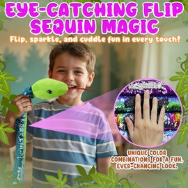 Forest & Twelfth 67” Reversible Flip Sequin Snake Stuffed Animal Toys for Kids, Sensory Fidget Toy, Soft Plush, Cool Room Decor for Girls & Boys (Teal/Lime Green)