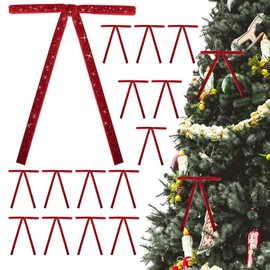 24 Pcs Red Glitter Velvet Christmas Bows 5 x 7 Inch Vintage Burgundy Christmas Bow Xmas Wreath Ribbon Bows Handmade Xmas Tree Hanging Bows for Holiday Home Outdoor Indoor Party Garland