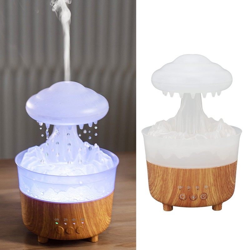Rain Cloud Humidifier 7 Colors Light Remote Control Wood Grain