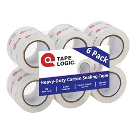 Tape Logic - Recambios para dispensador de cinta de embalaje transparente de 2 x 25 yardas (paquete de 6), rollo de cinta de embalaje transparente fuerte ideal para cajas de envío y mudanza