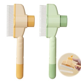 Fellblitz Bürste Selbstreinigende Haustierbürste, 2 Stück Katzenbürste mit Auslöseknopf, Hundebürste, Selbstreinigender Flohkamm für Haustiere, Katzenkamm für Reinigung von Losem Verknotetem Fell