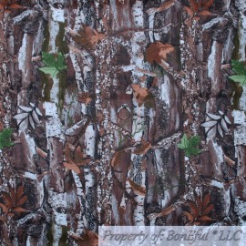 NTT BonEful Fabric FQ Cotton Quilt Brown Green Wood Tree Bark Leaf Camo Flower Craft