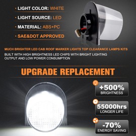 Gempro LED Cab Roof Marker Lights Top Clearance Running Lights for DODGE W100 150 250 350 D100 150 250 350 Cab Marker Lamps, 5PCS (White Led)