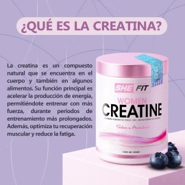 She Fit Women Creatine | Creatina Para Mujer | Sin Azúcar | Sabor Arandano | 90 Servicios | Alta Pureza | 490grs