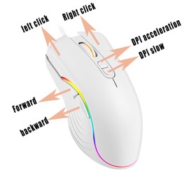 KUYHRF Gaming Mouse,RGB Wired Optical Gamer Mouse & 5 Backlit Modes,1200-1800-2400-3600DPI Ergonomic Computer Mouse Gaming for Windows/PC/Mac/Laptop Gamer- Mercury White