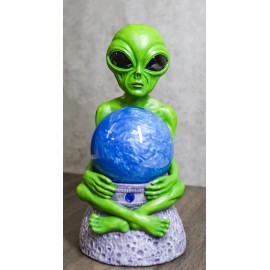 Ebros Gift Outer Space UFO ET Roswell Alien Holding Sandstorm Earth Globe Ball Figurine
