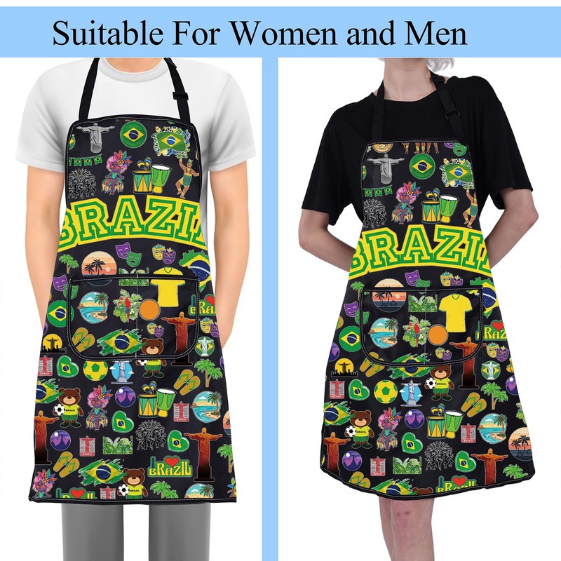 FUSTMW Brazil Apron with Pockets for Chef Kitchen Apron Gifts
