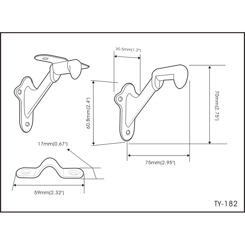 QCAA HandRail Brackets, 3", Zinc Die Cast, Champagne Brass, 4