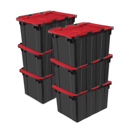 Sterilite 6-Pack 12 Gallon Hinged Lid Industrial Tote, Heavy-Duty Plastic Organizer - Stackable Multipurpose Home Storage Bins with Contoured Handles for Garage, Basement or Attic Organization