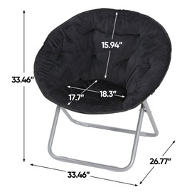 SEGAWE Foldable Oversized Soft Faux Fur Saucer Moon Chair Metal Frame Max 240lbs Black