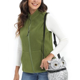 Xeoxarel Women's Soft Polar Fleece Vest, Lightweight Sleeveless Jackets Classic Fit Outerwear Full-Zip Pockets Casual Clothes Olive Green XS