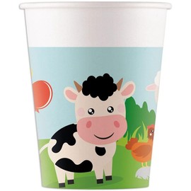 Procos - Paper Cups FSC Animals Farm Party (200 ml), 8 Pieces, Multicoloured, 94175