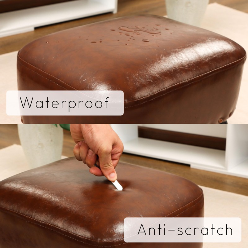 Ottoman Leather Foot Rest with Thicker Foam Padded Seat, Footstool