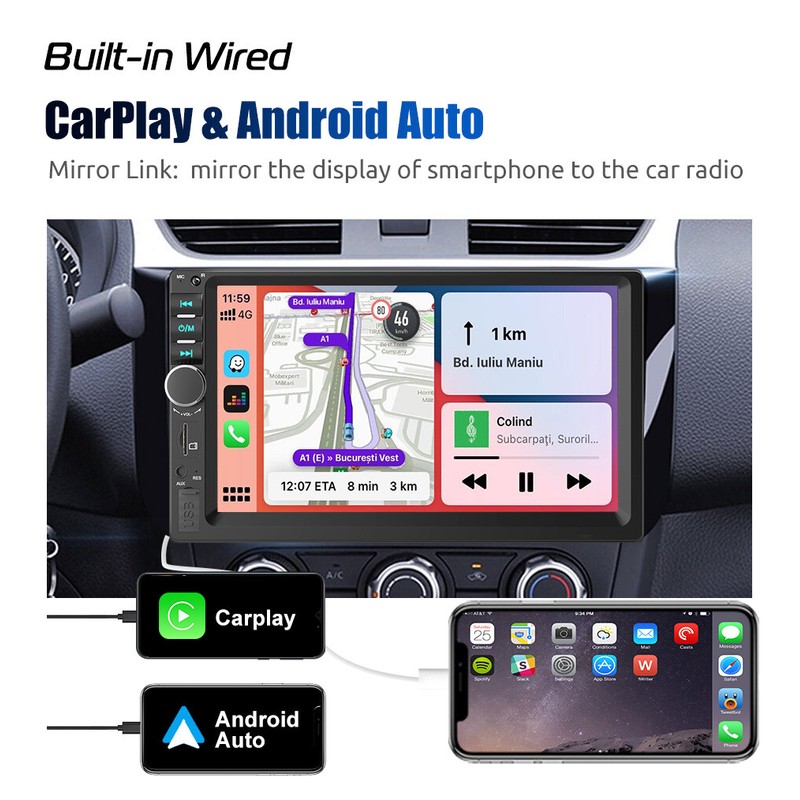 ESSGOO Double Din 7" Car Stereo W/ Backup Cam Android/Apple