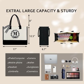 BeeGreen Beach Bags for Women Gifts for Sister Adult Female Friends Special Gifts Useful Gifts for Woman Elderly Bride To Be Gifts Hostess Gift Ideas Women Tote Bag Monogramm Initial Tote Bag W