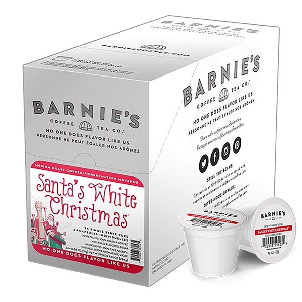 BARNIE'S COFFEE TEA CO. Single Serve K cups for Keurig Brewers Medium Roast Arabica Coffe Beans, Santa's White Christmas, 24 Count