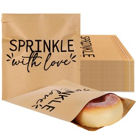 AnyDesign 100 Pack Donut Candy Bags Self-Adhesive Sprinkle with Love Kraft Paper Goodie Treat Bags Natural Brown Gift Snack Buffet Bags for Baby Shower Doughnut Time Supplies