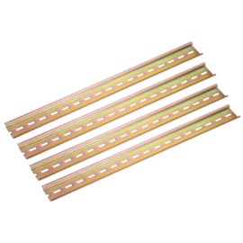 sourcing map 4 Pcs DIN Rail Slotted Iron Mounting Guide 14"(350mm) Long 35mm Wide 6.5mm High Bronze Tone
