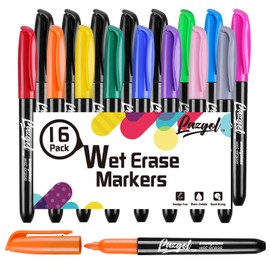 LAZGOL Wet Erase Markers, Bulk Pack of 16 (12 Colors) Fine Tip Overhead Transparency Smudge Free Markers for Dry Erase Whiteboard, Refrigerator Calendars, Glass and Films, Erase with Water
