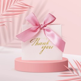 DECHISY 24Pack Small Thank You Party Favor Bags Treat Boxes with Rose Red Bow Ribbon, Pink Pattern Paper Gift Bags Bulk for Wedding Baby Shower Business Party Supplies