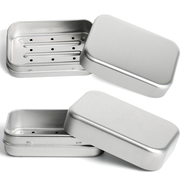 Pack of 2 Aluminium Soap Boxes with Draining Rack, Waterproof